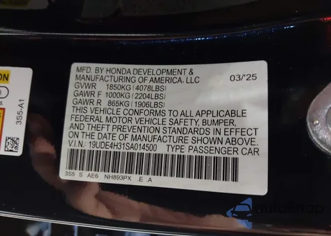 2025 Acura Integra A-Spec z USA, uszkodzony, nr VIN 19UDE4H31SA014500